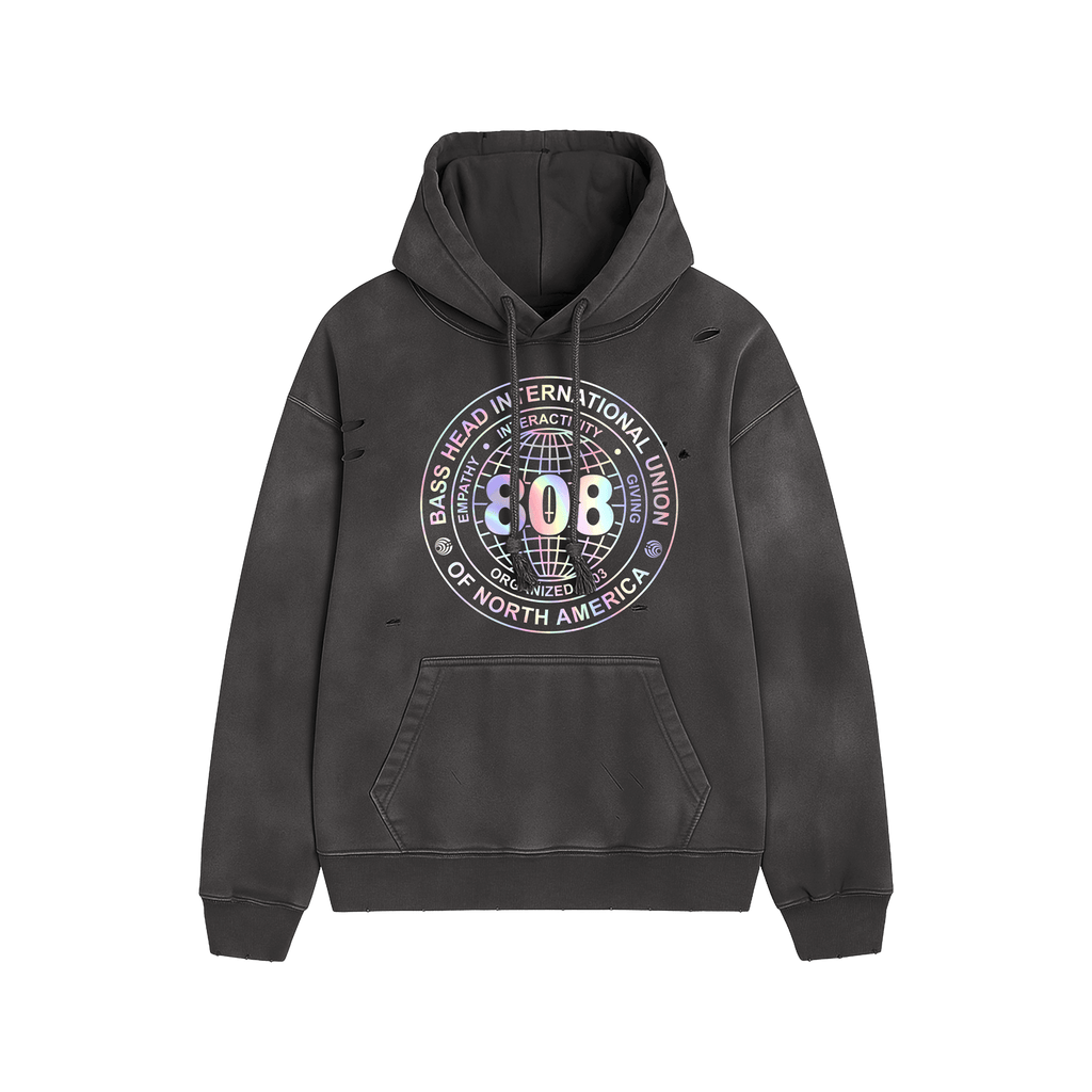 Local 808 | Heavyweight Hand-Frayed Vintage Washed Hoodie | Black