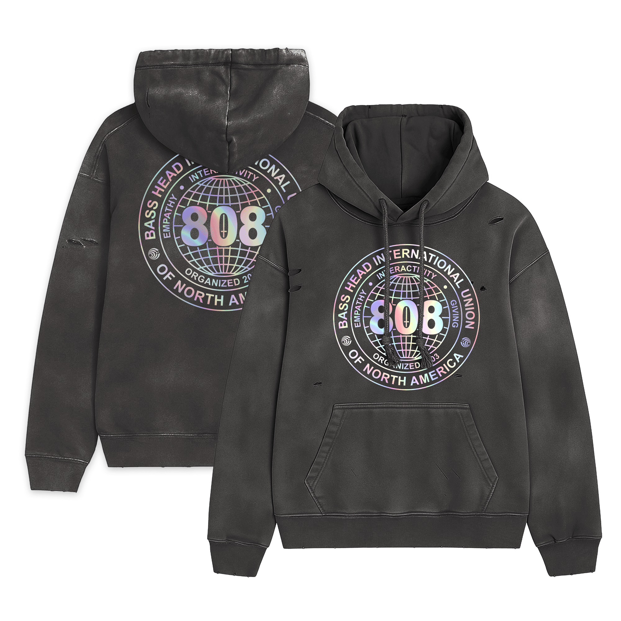Local 808 | Heavyweight Hand-Frayed Vintage Washed Hoodie | Black