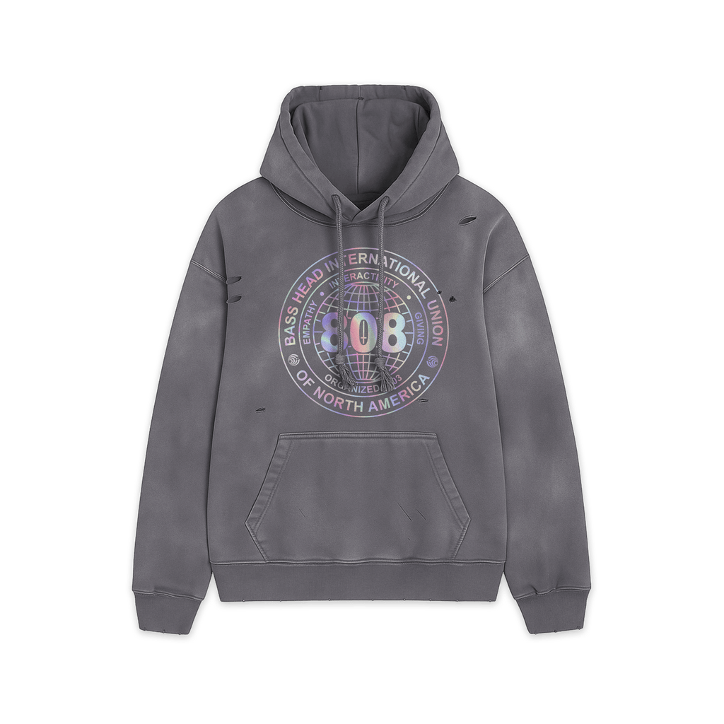 Local 808 | Heavyweight Hand-Frayed Vintage Washed Hoodie | Dark Grey