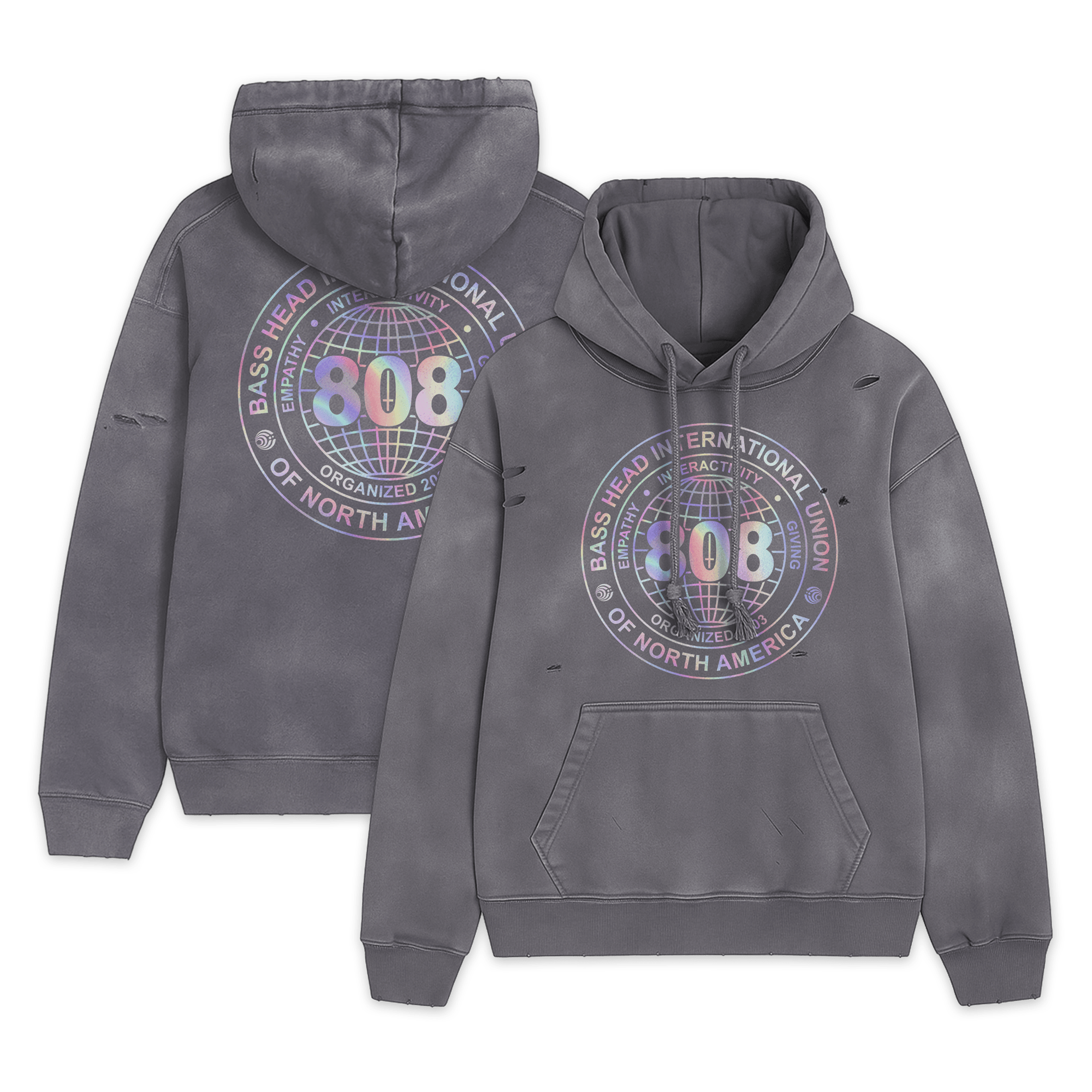 Local 808 | Heavyweight Hand-Frayed Vintage Washed Hoodie | Dark Grey
