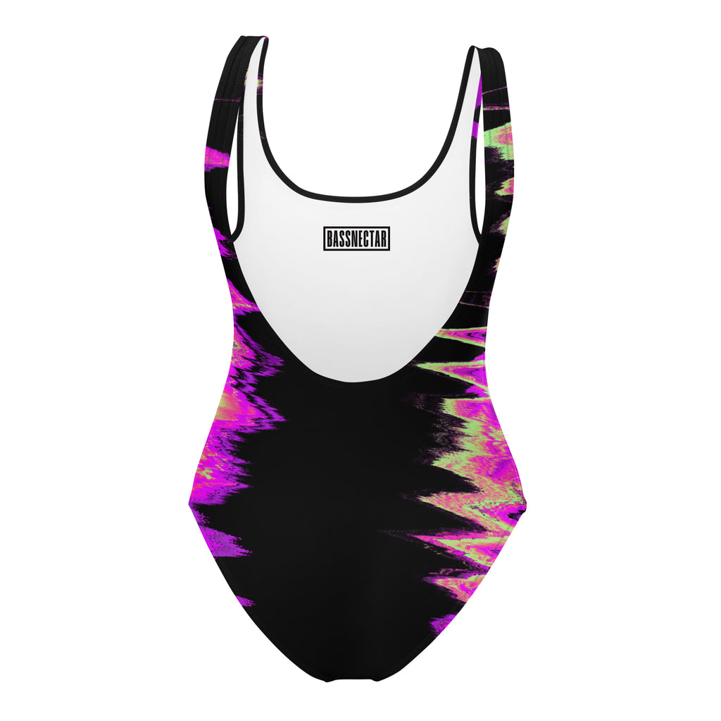 Bassnectar purple glitch wave one-piece swimsuit